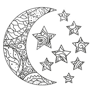 Zentangle 月亮和星星图案抽象