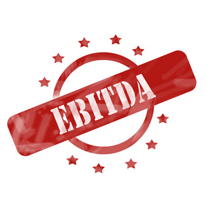 红色风化的 Ebitda 邮票圆圈和星星设计