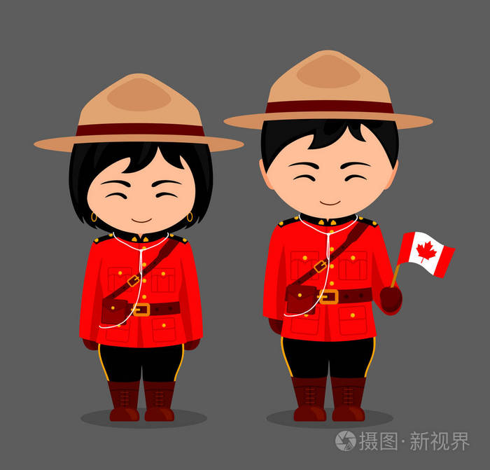 用一面旗民族服饰的加拿大人.加拿大皇家骑警的队