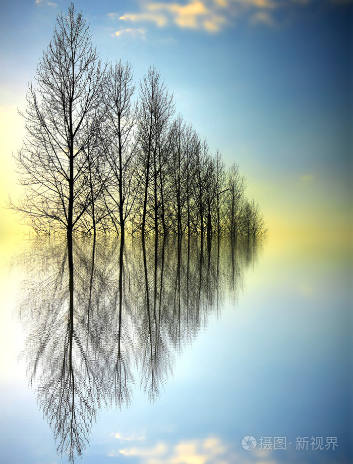 日落在水中的倒影