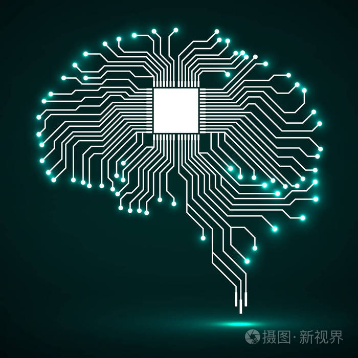 抽象的技术发光大脑.cpu.电路板.矢量