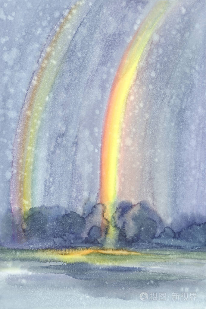 彩虹在雨水彩风景
