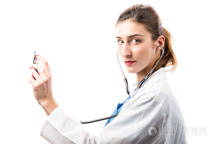 年轻的微笑医生带着听诊器照片-正版商用图片00g57h-摄图新视界