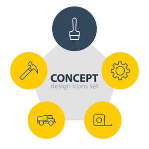 矢量图的 5 行业图标。可编辑包货车 卷尺 画笔和其他元素
