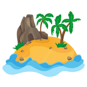 热带小岛的卡通插图