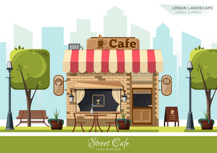街头的咖啡馆。平面设计概念