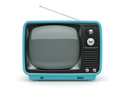白色背景上的蓝色复古电视