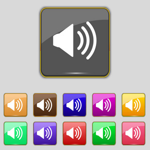 扬声器音量标志图标。声音的符号。设置颜色按钮。矢量