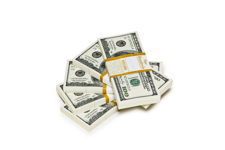 一千万美元1万美元叠在白色上照片