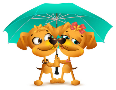 黄狗爱夫妇牵着一把伞图片