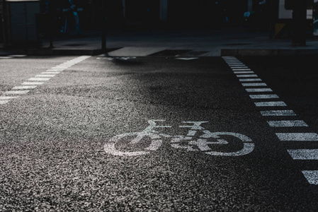 在大街上的自行车道路标志图片