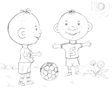 男孩踢足球素描