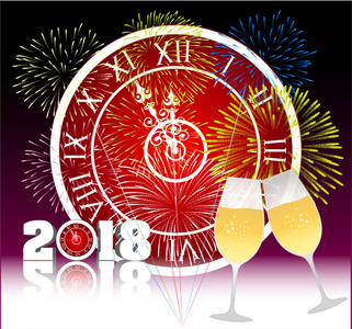 快乐新的一年 2018年香槟的眼镜和烟火免费