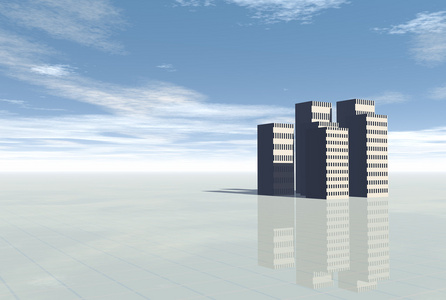 3D概念城市摩天大楼