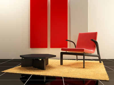 休闲室内设计红色座椅