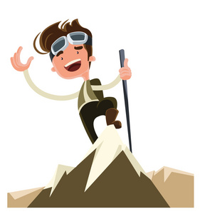 征服高塔征服山高峰顶矢量图卡通人物照片