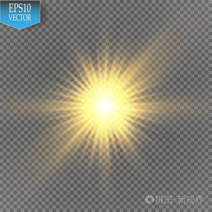 光的发光效果.在透明背景上闪闪发光的星暴.矢量图