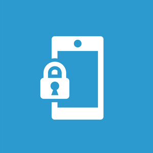 智能手机锁形图标,在蓝色背景上的白色照片