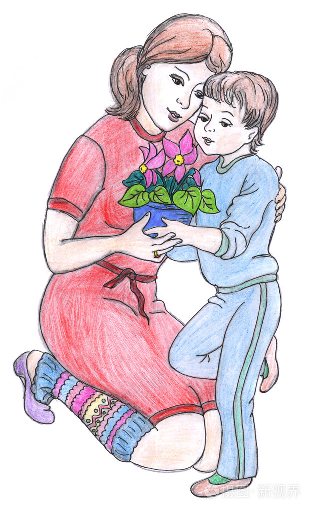 母亲和儿子画画