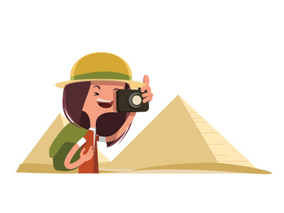 埃及人卡通在埃及的旅游矢量图卡通人物拍照照片