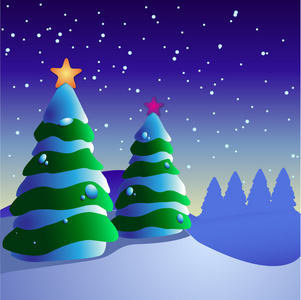 用两棵松树装饰圣诞装饰的冬田图