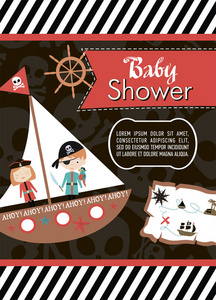 婴儿淋浴邀请卡以海盗为主题
