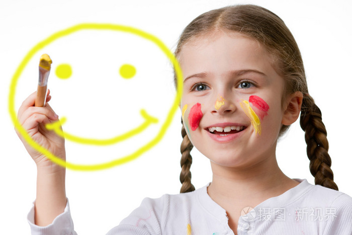 有一个愉快的一天微笑的脸可爱的女孩画表情符号