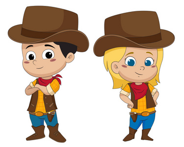 孩子警长可爱的孩子cowboy.vector和插图照片