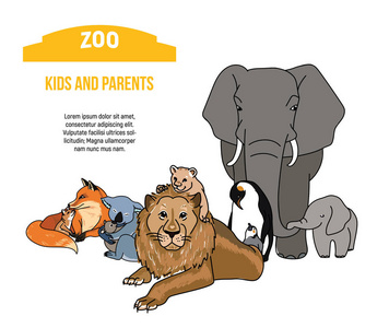 与孩子和家长的动物动物园海报图片