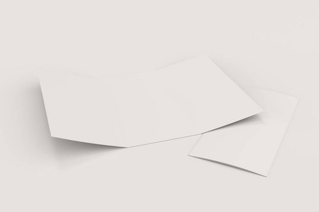 空白的白色开放三折小册子样机在白色背景上