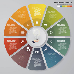 现代的 10 个步骤现代饼图图表元素。矢量图