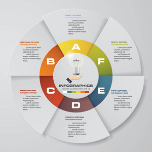信息图表设计模板 6 选项饼图和业务概念