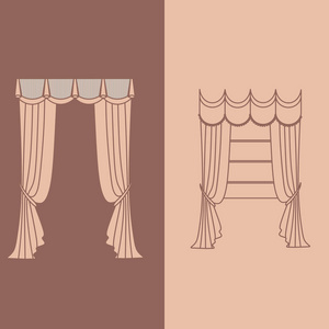插图的窗帘和窗帘室内装饰设计图片