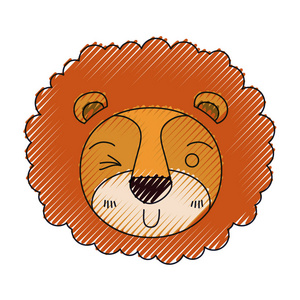 彩色蜡笔的鬃毛狮子眨眼睛表达剪影可爱的脸