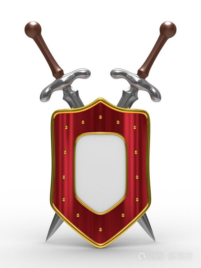 白色背景的两把剑和盾牌