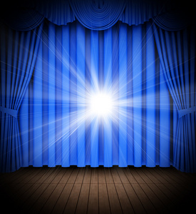 蓝色剧场窗帘隔离在白色