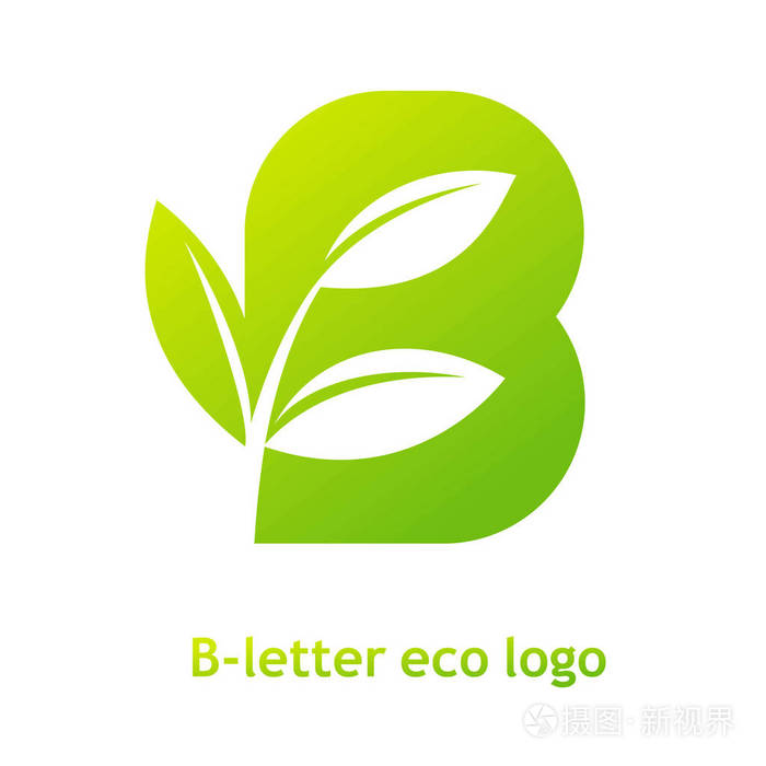 b信生态标志白色背景上分离有机生物标志与叶芽草为企业风格的公司或