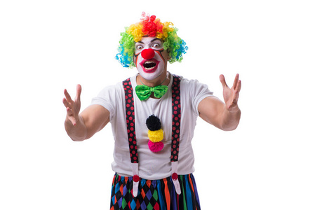 滑稽小丑表演傻孤立在白色背景照片