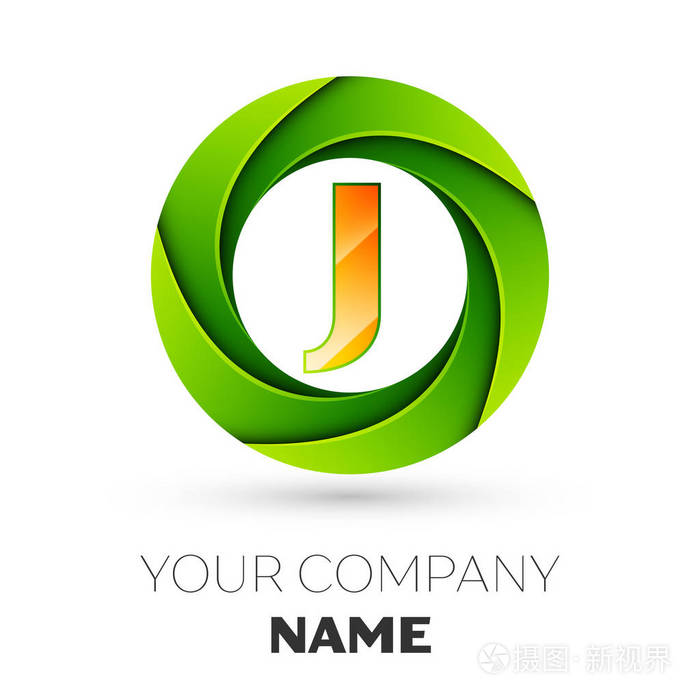 现实字母 j 矢量标志符号在白色背景的彩色圆.您设计的矢量模板