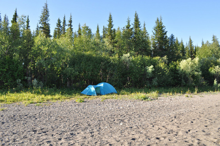 野营帐篷在森林的边缘