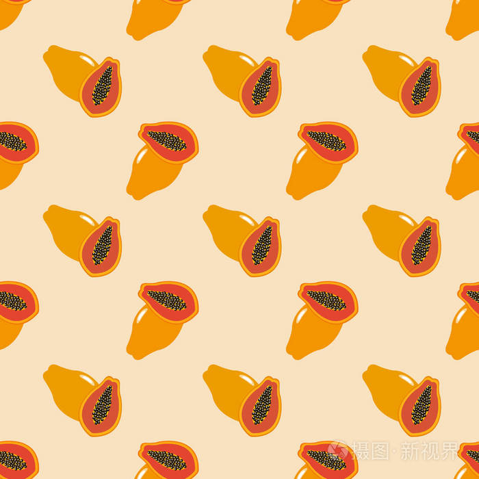 无缝背景图像多彩的热带水果木瓜