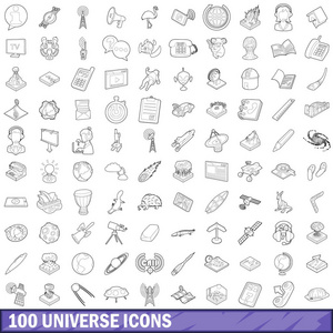 100 宇宙图标集，大纲样式