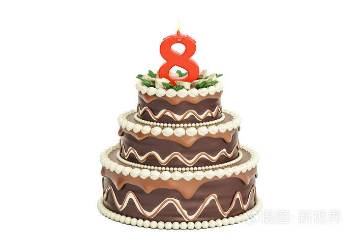 巧克力生日蛋糕蜡烛数83d渲染