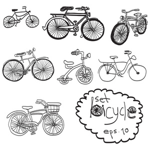 矢量自行车，涂鸦手绘的集