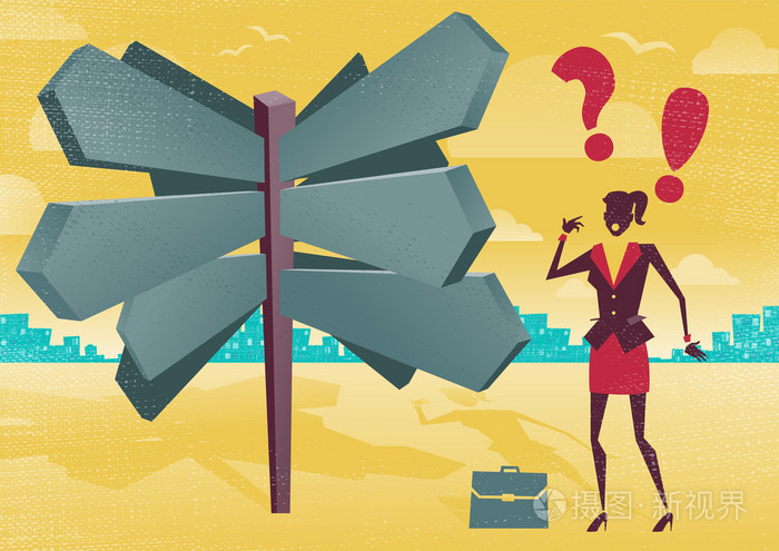 女商人在空白符号后进退两难