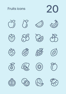 水果和素食食品大纲平面矢量图标集 web 和移动设计