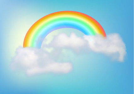 云与天空中的彩虹。矢量
