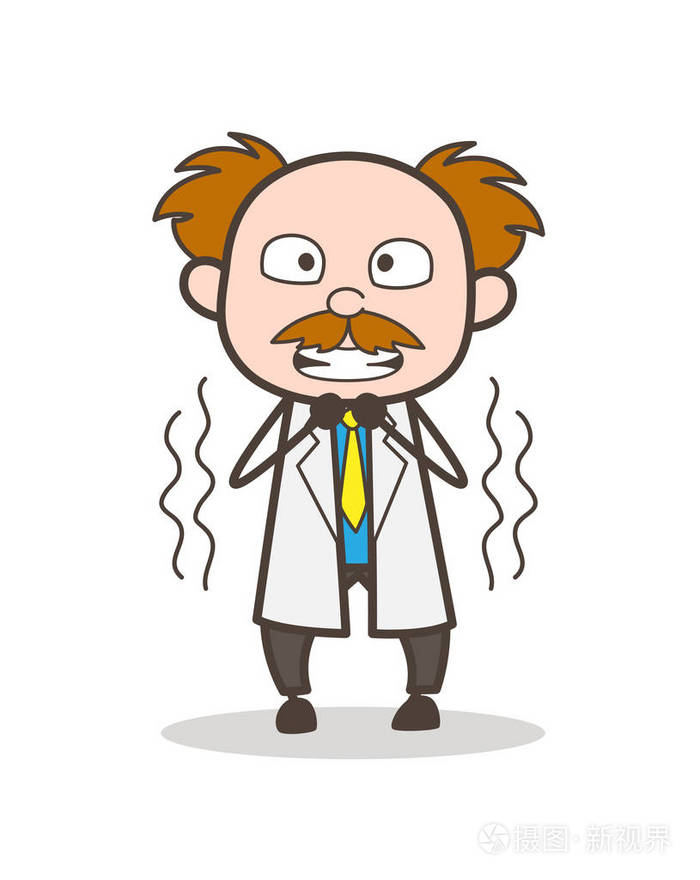 卡通科学家在恐惧矢量插画颤抖