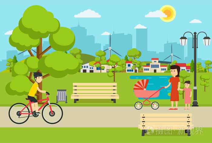 背景大城市夏天公园