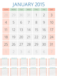 日历 2015年 12年个月矢量设计模板